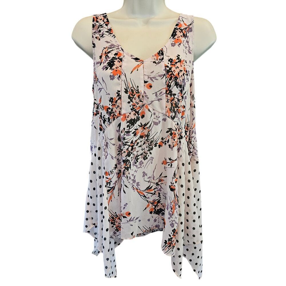 Vanessa Virginia cottagecore Garden Pop Sheer Floral Asymmetric Top Blouse S